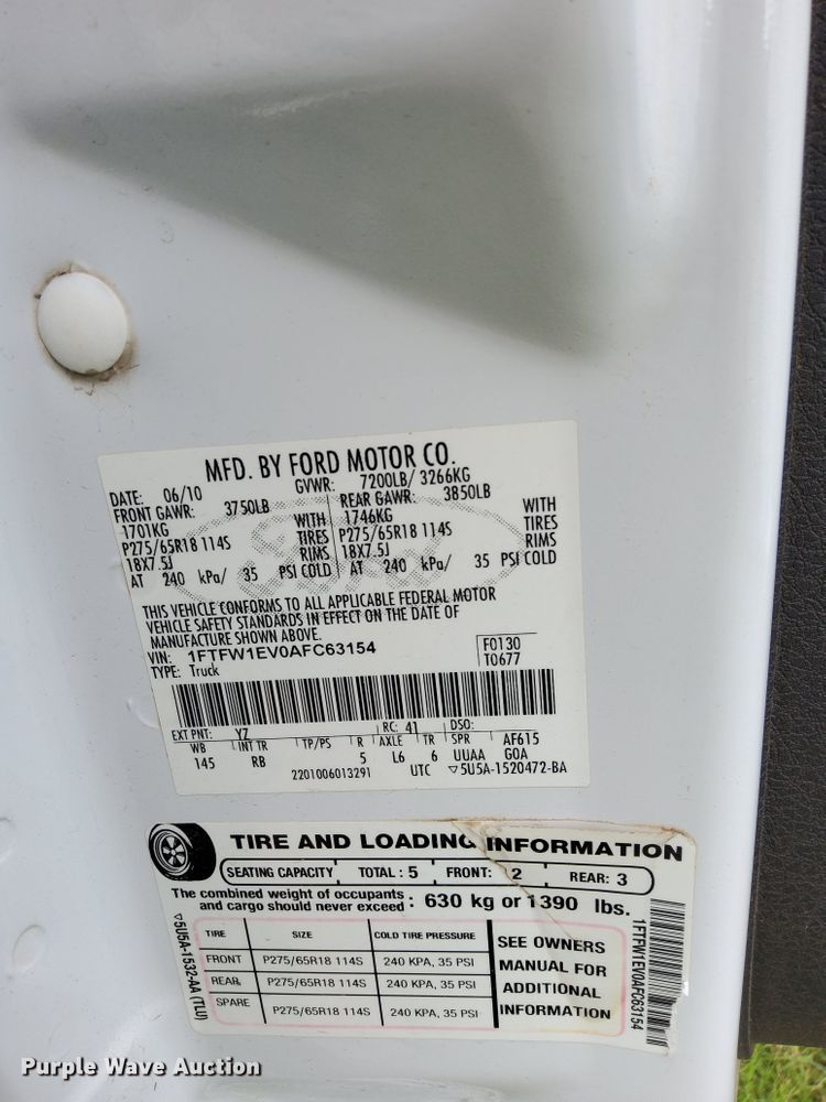 image for item DI0326 2010 Ford F150  SuperCrew pickup truck