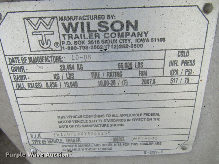 image for item GQ9082 2007 Wilson DWBT-600 live bottom trailer