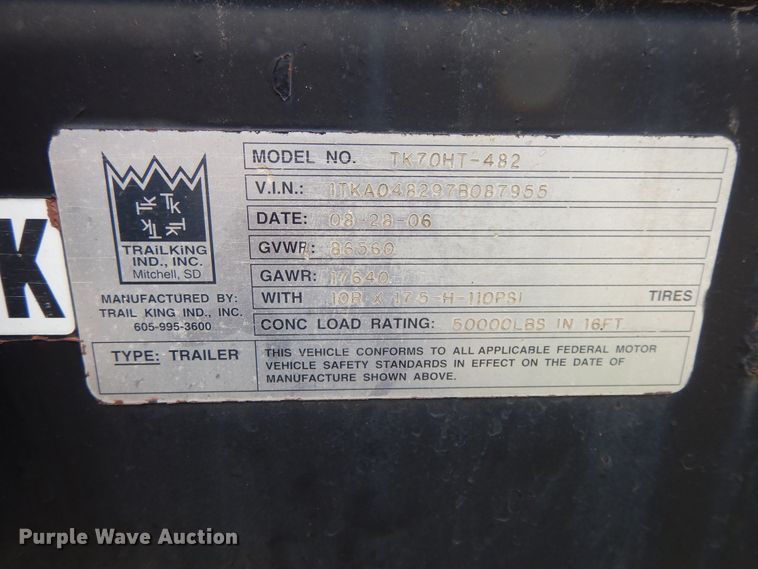 image for item DF5298 2007 Trail King TK70HT-482 drop deck equipment trailer