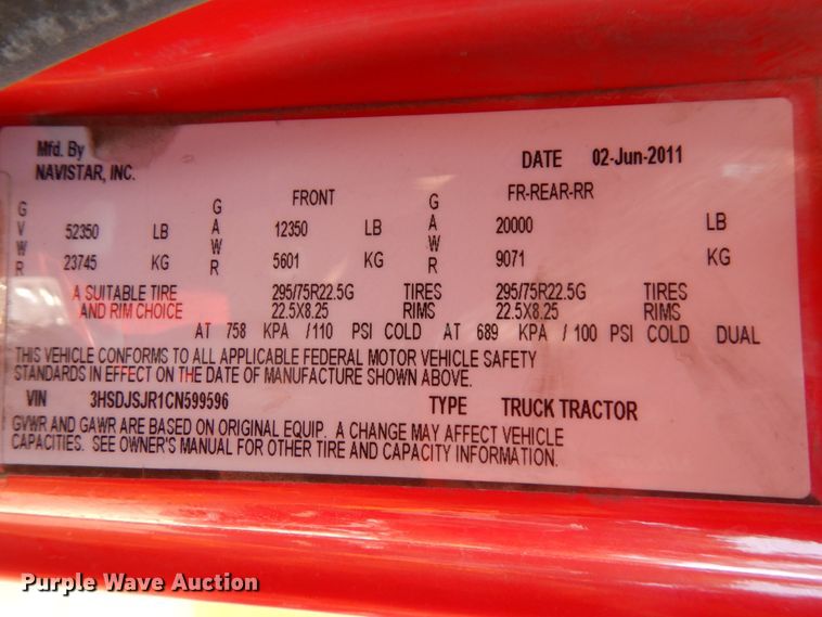 image for item DH6605 2012 International ProStar Plus 122  semi truck