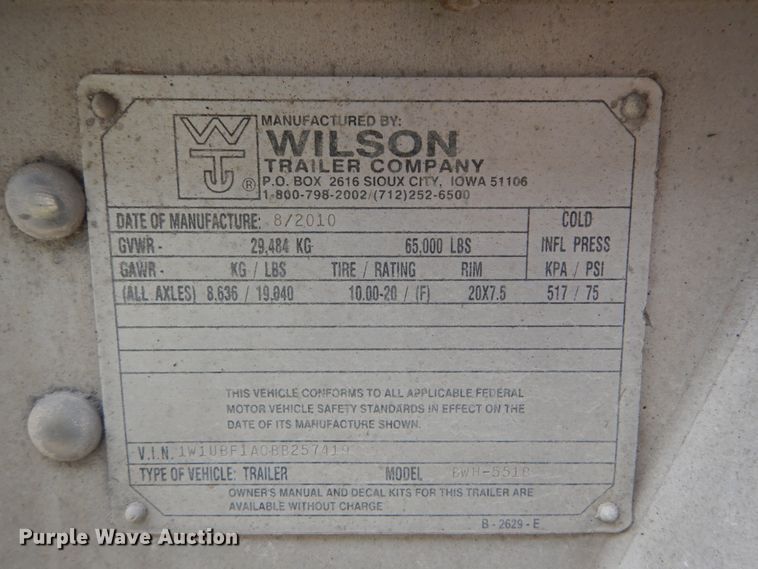 image for item GV9206 2011 Wilson DWH-551 double hopper bottom grain trailer