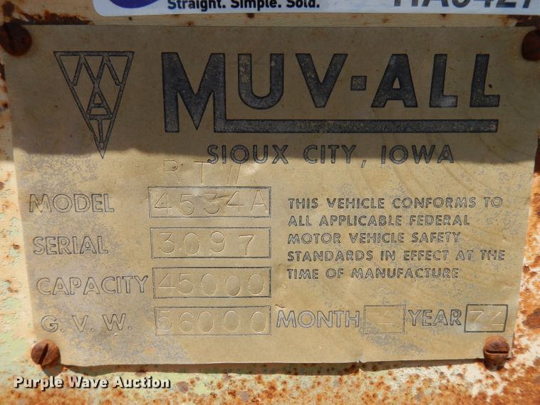 image for item HA9427 1974 Muv-All 4534A drop deck equipment trailer