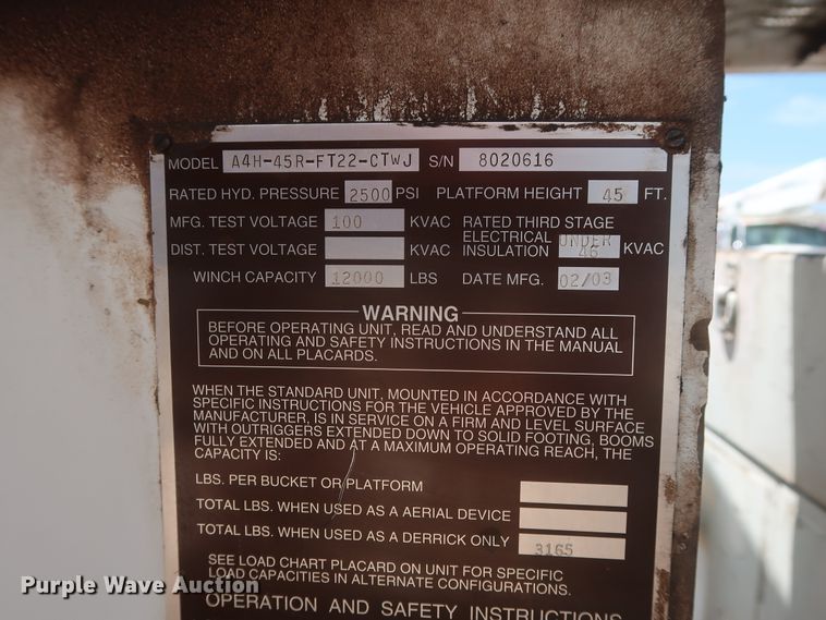 image for item HS9559 2003 International 7400  digger derrick truck