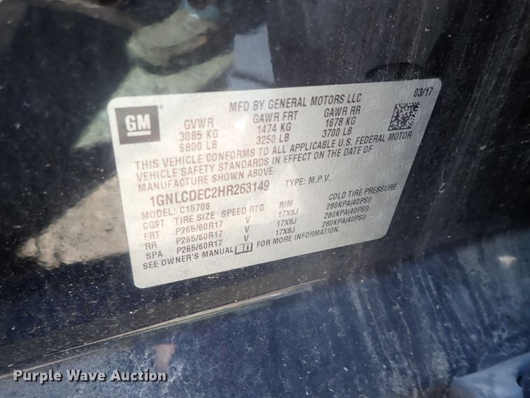 image for item DC1430 2017 Chevrolet Tahoe Police  SUV