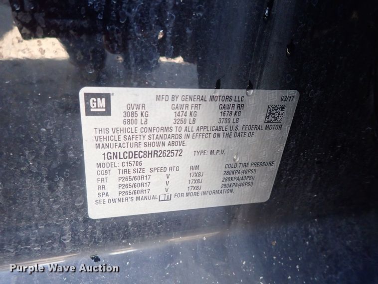 image for item DC1431 2017 Chevrolet Tahoe Police  SUV