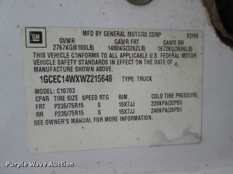 image for item DF5606 1998 Chevrolet 1500  pickup truck