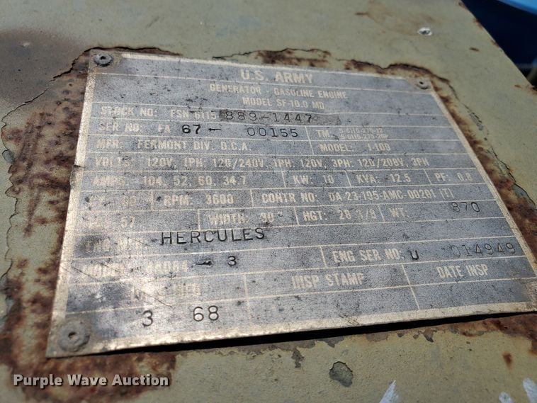 image for item DF5617 1968 U.S. Army SF-10.0MD  generator