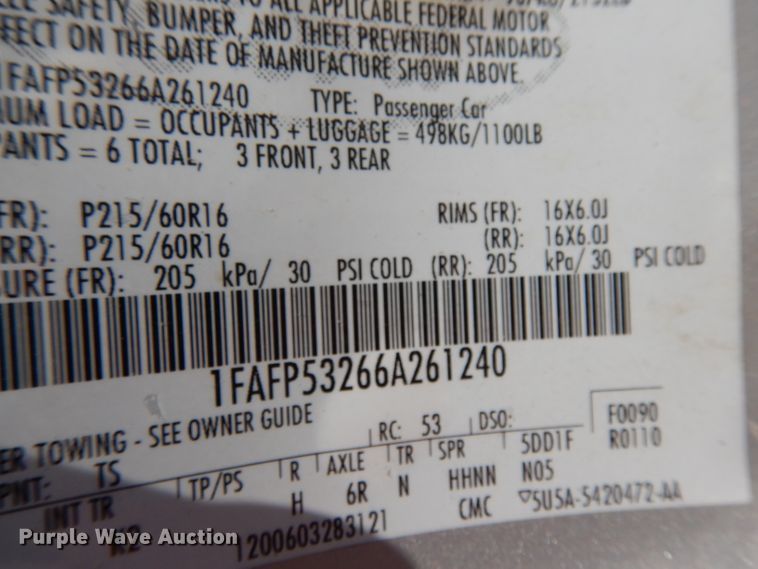 image for item DG6966 2006 Ford Taurus