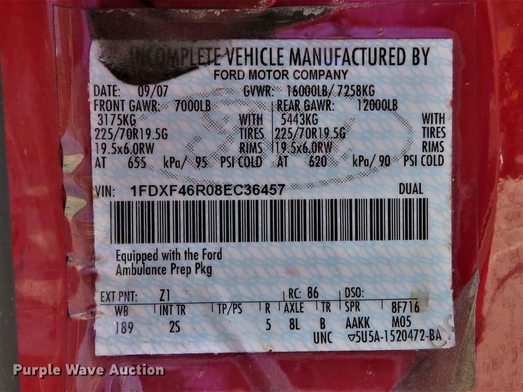 image for item DH1128 2008 Ford F450 Super Duty XLT  ambulance