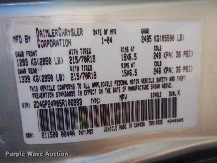 image for item DH6574 2005 Dodge Grand Caravan SE  van