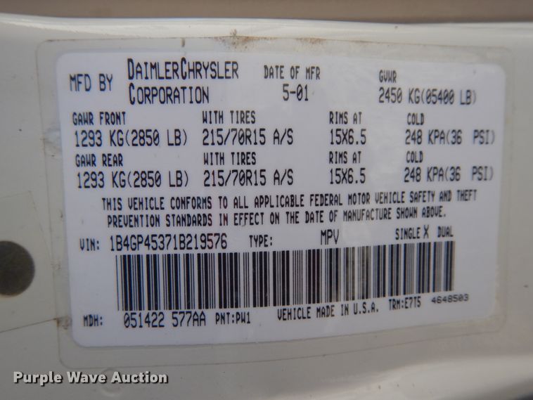 image for item DH6575 2001 Dodge Caravan Sport  van