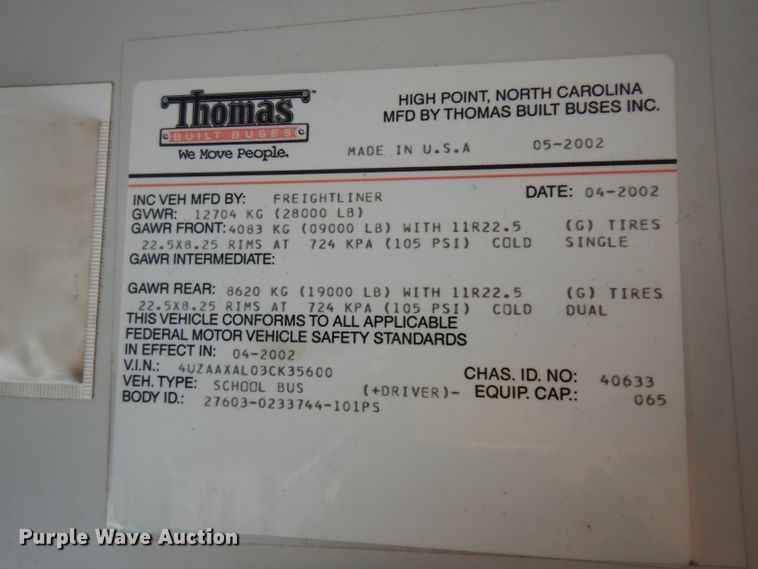 image for item DJ4417 2003 Freightliner FS65 Thomas Built  school bus