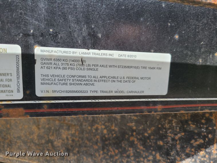 image for item EL9993 2011 Lamar utility trailer