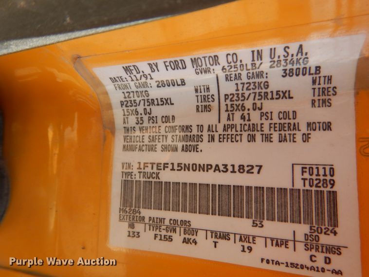 image for item FK9296 1992 Ford F150  pickup truck