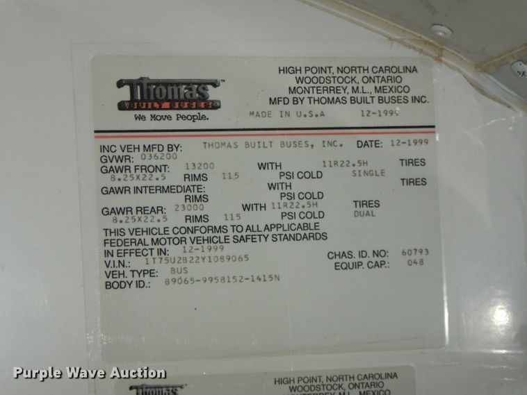 image for item FN9343 2000 Thomas Built Saf-T-Liner MVP  coach bus