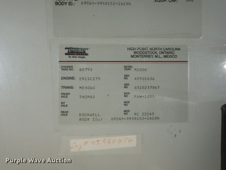 image for item FN9343 2000 Thomas Built Saf-T-Liner MVP  coach bus