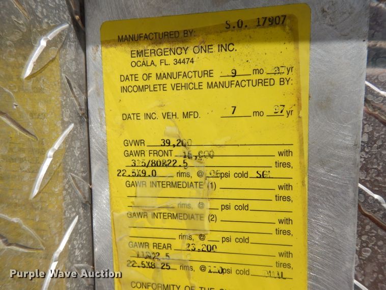 image for item HA9414 1997 E-one  rescue emergency vehicle