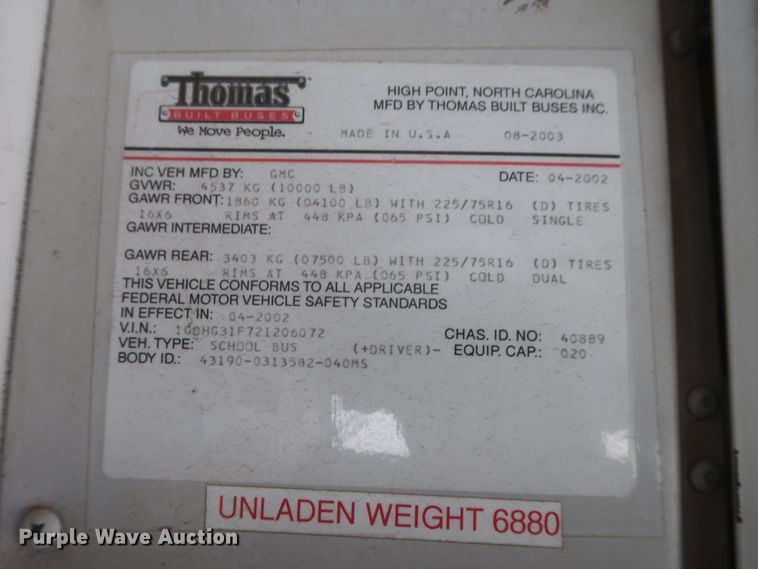 image for item HB9409 2002 GMC Savana G3500  shuttle bus