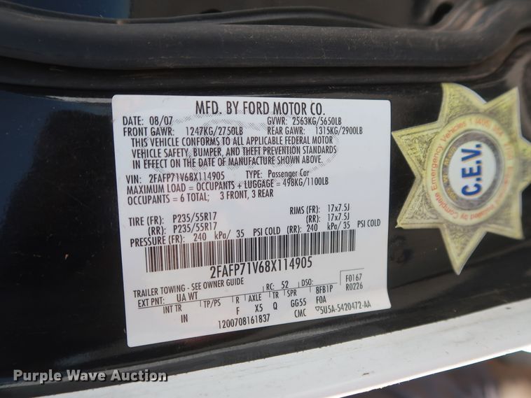 image for item HB9411 2008 Ford Crown Victoria Police Interceptor