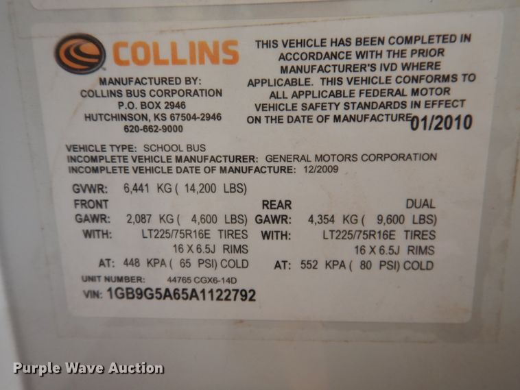 image for item HO9018 2010 Chevrolet Express G4500 CT4 Collins school bus