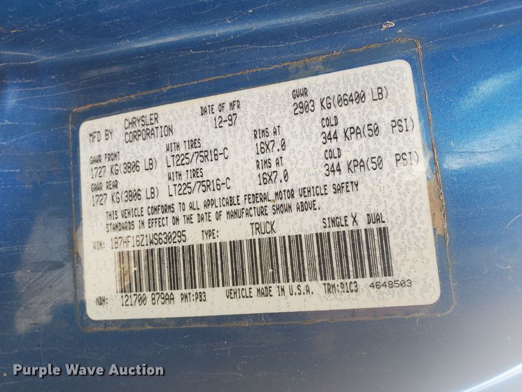 image for item DF7529 1998 Dodge Ram 1500  pickup truck