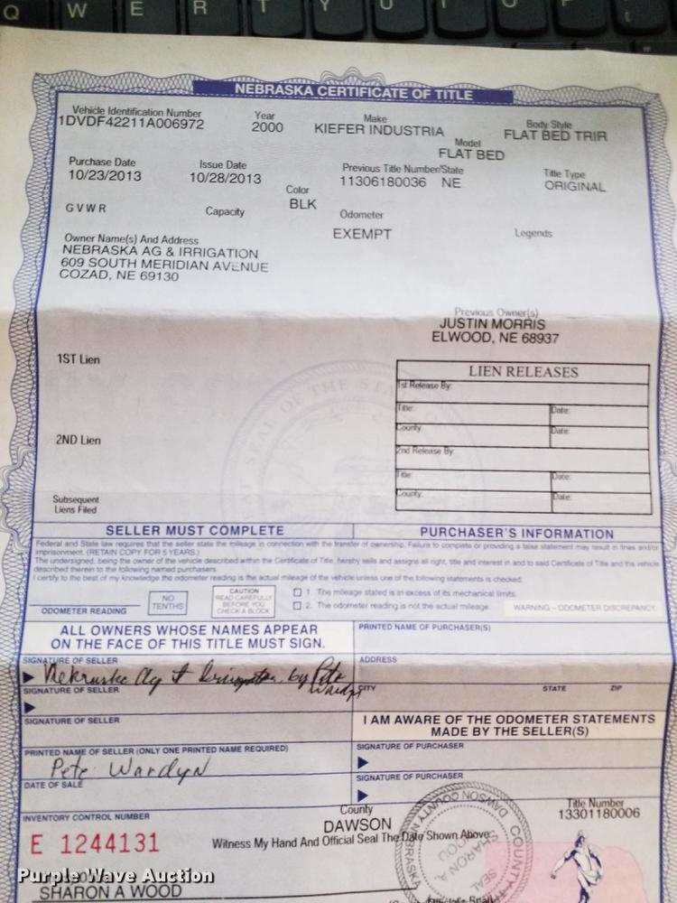 image for item DG4542 2000 Kiefer Industries equipment trailer