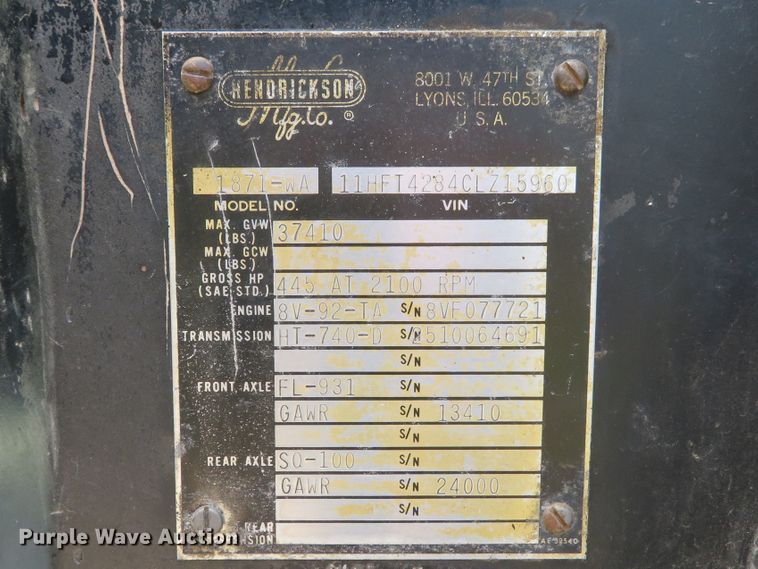 image for item DH1127 1982 Hendrickson 1871-WA  pumper fire truck