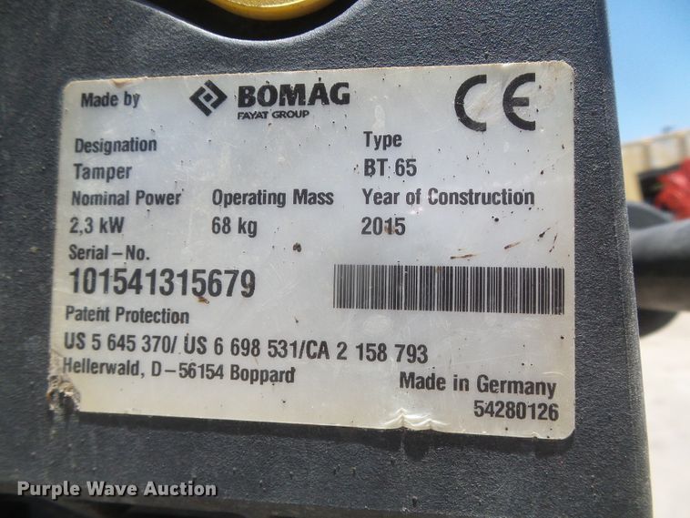 image for item EL9184 2015 Bomag BT65 compactor