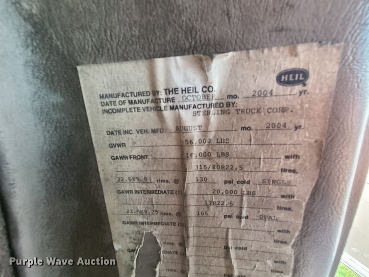 image for item EZ9121 2005 Sterling L-Line  refuse truck