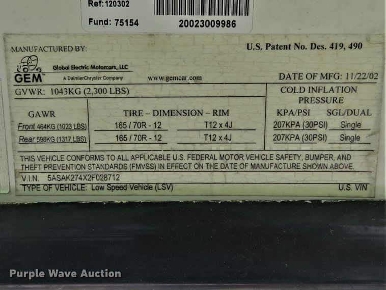 image for item GI9194 2002 GEM E825  utility vehicle