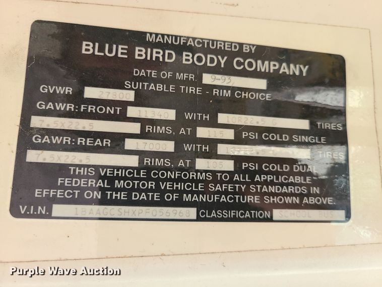 image for item GT9116 1993 Blue Bird TC2000  school bus