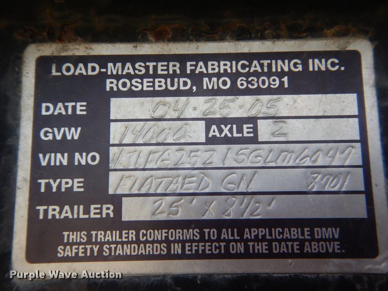 image for item GX9187 2005 Load Master equipment trailer