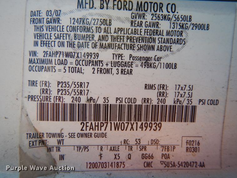 image for item HA9432 2007 Ford Crown Victoria Police Interceptor