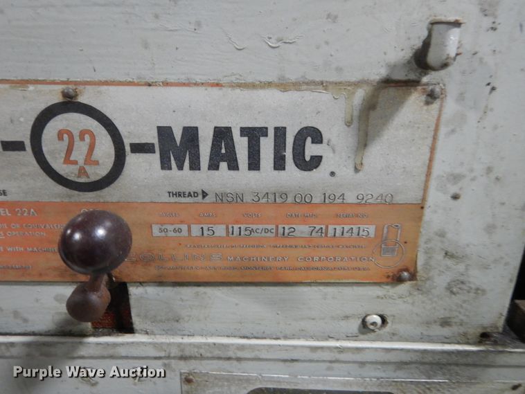 image for item HB9356 1974 Collins 22A Thread-O-Matic pipe threader