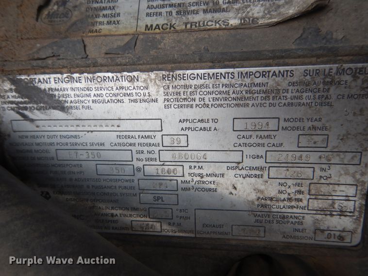 image for item DA8407 1994 Mack CL  dump truck