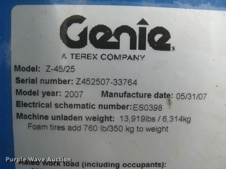 image for item DC1447 2007 Genie Z-45/25  boom lift