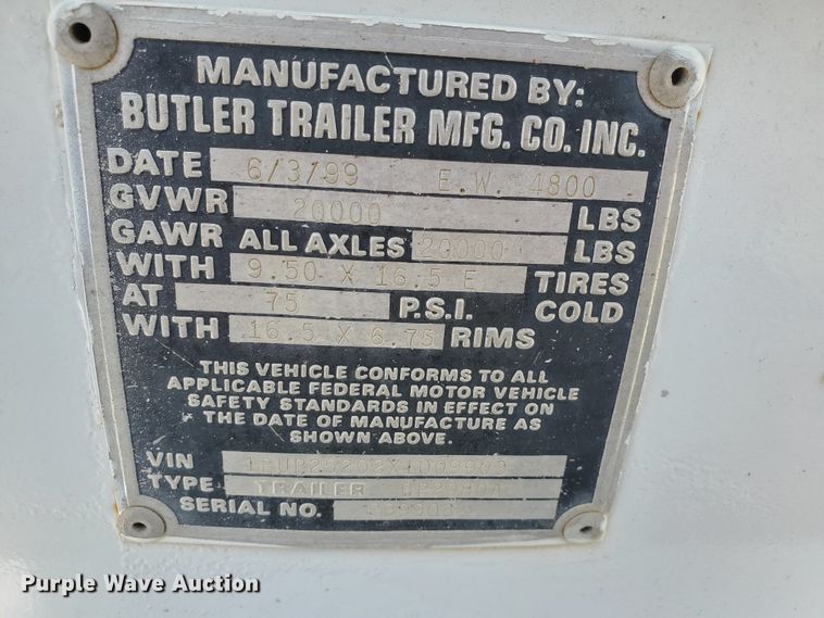 image for item DD0377 1999 Butler BP2080A pole trailer