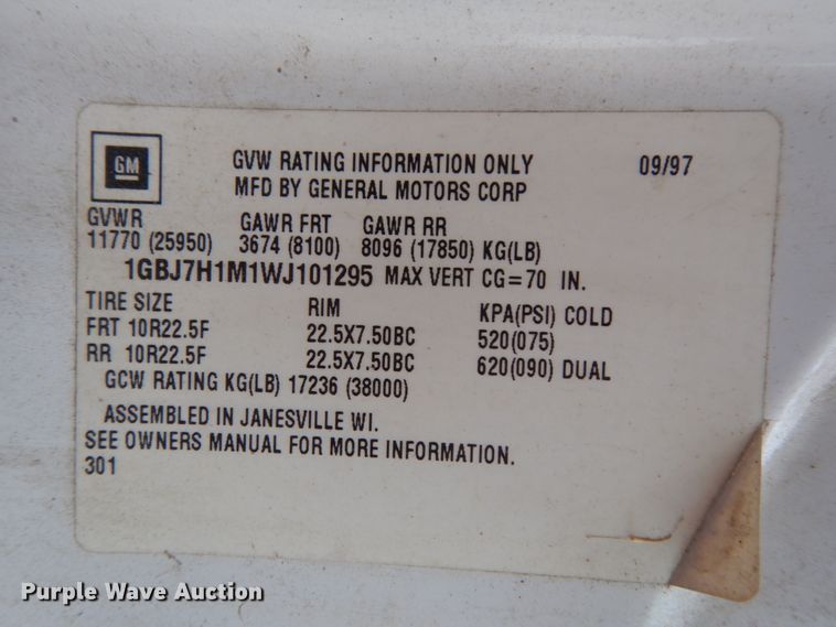 image for item DH6562 1998 Chevrolet C6500  dump truck