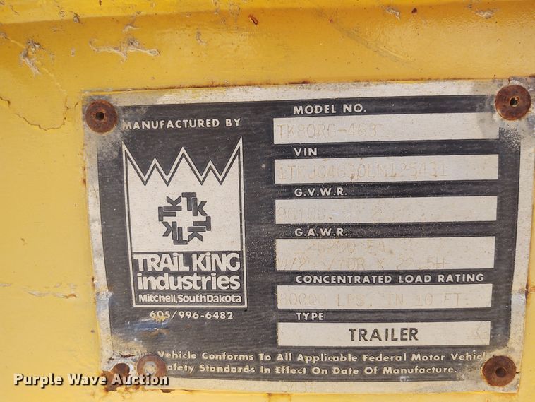 image for item EQ9401 1990 Trail King TK80RG-463 equipment trailer