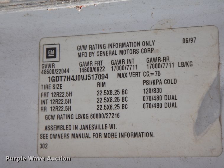 image for item FN9292 1997 GMC C8500  crane truck