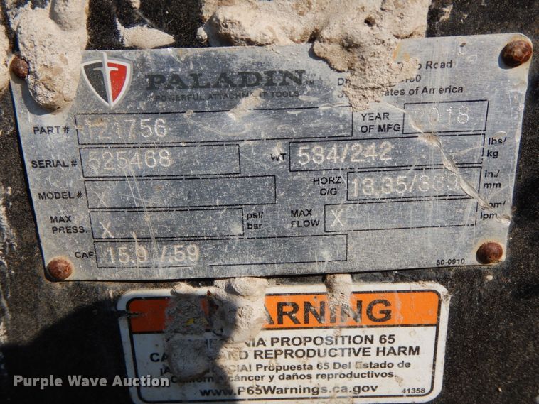 image for item HJ9536 Paladin 76"W skid steer bucket