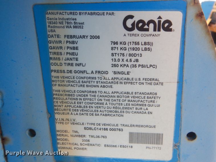 image for item HY9280 2006 Genie TML-4000N  light plant