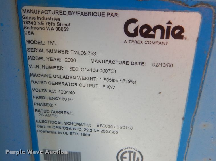 image for item HY9280 2006 Genie TML-4000N  light plant