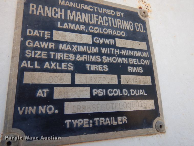 image for item DH6599 1993 Ranch 20423 bottom dump trailer