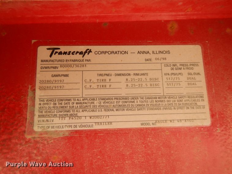 image for item DI7644 1998 Transcraft Eagle W248X102 flatbed trailer