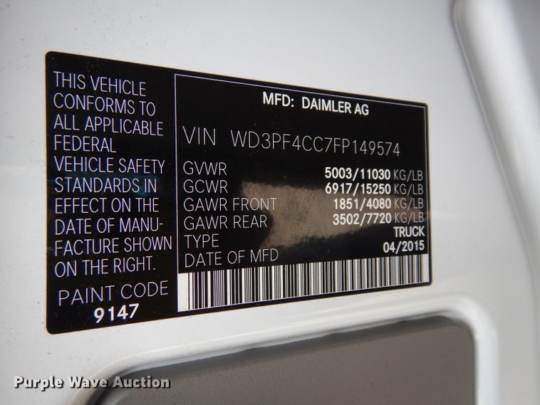 image for item DF4015 2015 Mercedes Benz Sprinter 3500  shuttle bus