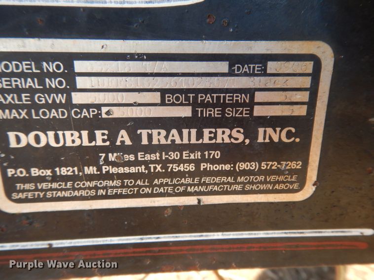 image for item DG6900 2006 Double A Trailers 33-18 utility trailer