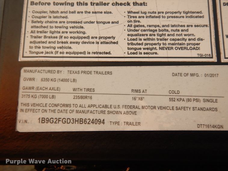 image for item DG6901 2017 Texas Pride dump trailer