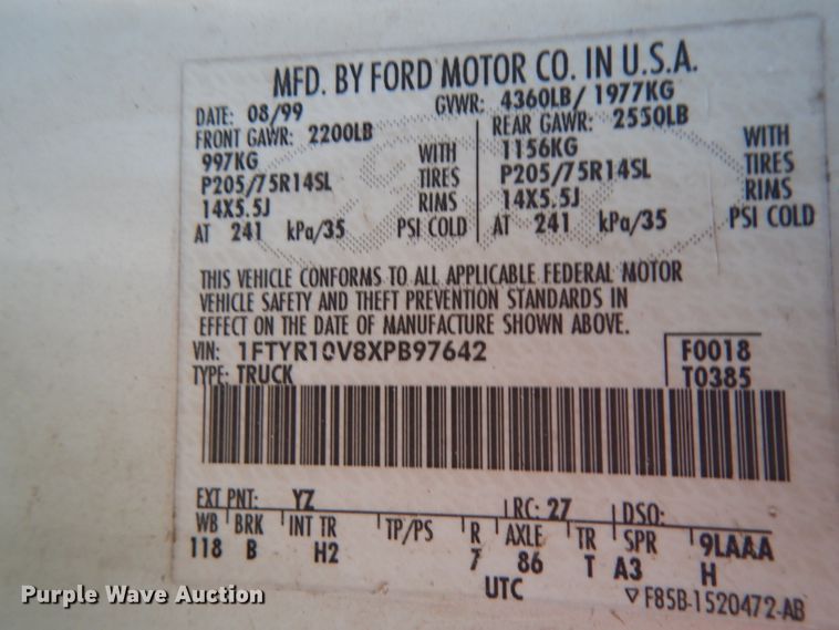 image for item DG6914 1999 Ford Ranger  pickup truck