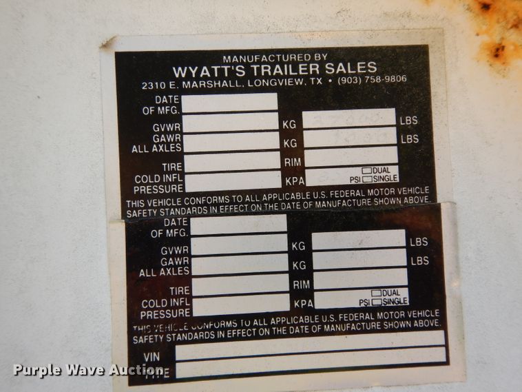 image for item DG6933 1999 Wyatt's Trailer Pro Trak equipment trailer